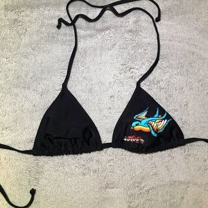 Xhilaration Black Bikini Top w/ Bird Design Small